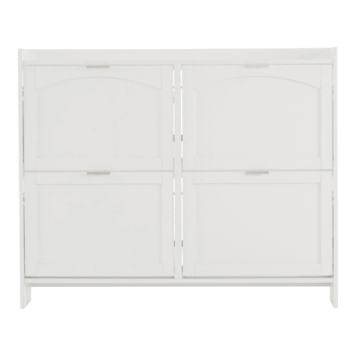 Sapateira moderna 110x90x24 cm - 4 compartimentos rebatíveis, prateleira livre, arrumação aberta - Branco