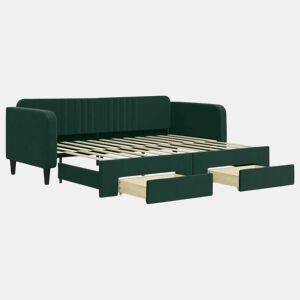 Sofá-cama, Sofá conversível c gavetão e gavetas 90x200 cm veludo verde-escuro