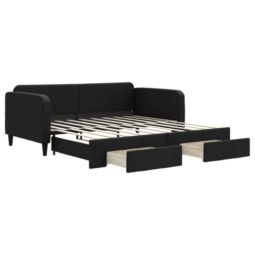 Sofá-cama, Sofá conversível com gavetão e gavetas 90x190 cm tecido preto