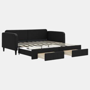 Sofá-cama, Sofá conversível com gavetão e gavetas 90x190 cm tecido preto