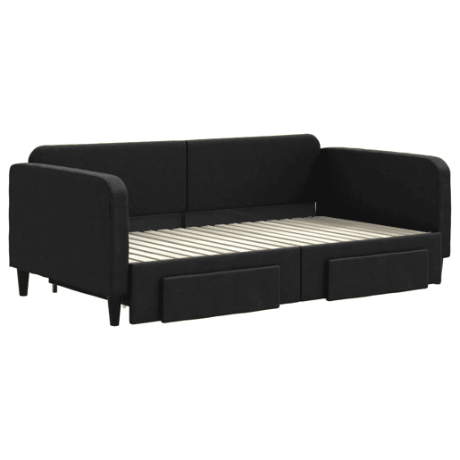 Sofá-cama, Sofá conversível com gavetão e gavetas 90x190 cm tecido preto