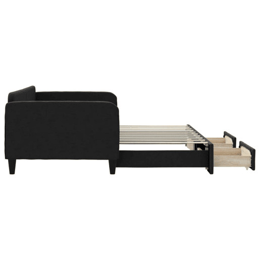 Sofá-cama, Sofá conversível com gavetão e gavetas 90x190 cm tecido preto