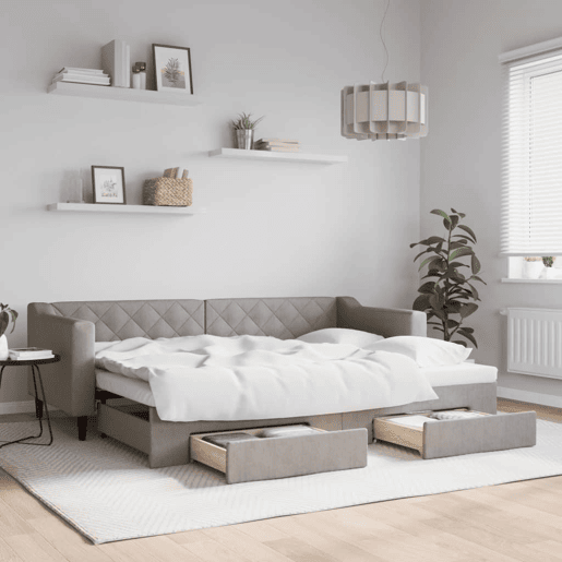 Sofá-cama, Sofá conversível c gavetãogavetas 80x200 cm tecido cinza-acastanhado Sofá-cama, Sofá conversível c gavetãogavetas 80x200 cm tecido cinza-acastanhado