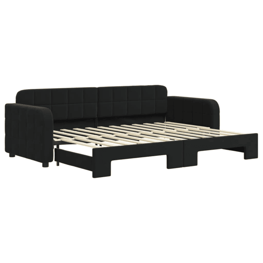 Sofá-cama, Sofá conversível com gavetão 80x200 cm veludo preto Sofá-cama, Sofá conversível com gavetão 80x200 cm veludo preto