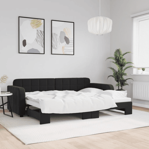 Sofá-cama, Sofá conversível com gavetão 80x200 cm veludo preto Sofá-cama, Sofá conversível com gavetão 80x200 cm veludo preto