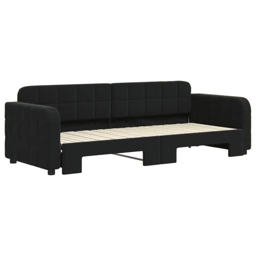 Sofá-cama, Sofá conversível com gavetão 80x200 cm veludo preto Sofá-cama, Sofá conversível com gavetão 80x200 cm veludo preto