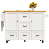 Ilha de cozinha 120x73x93 cm - Móvel com rodas, prateleira ajustável, 2 portas, 5 gavetas, branco