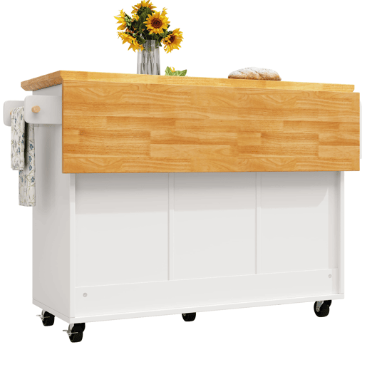 Ilha de cozinha 120x73x93 cm - Móvel com rodas, prateleira ajustável, 2 portas, 5 gavetas, branco Ilha de cozinha 120x73x93 cm - Móvel com rodas, prateleira ajustável, 2 portas, 5 gavetas, branco