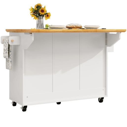 Ilha de cozinha 120x73x93 cm - Móvel com rodas, prateleira ajustável, 2 portas, 5 gavetas, branco Ilha de cozinha 120x73x93 cm - Móvel com rodas, prateleira ajustável, 2 portas, 5 gavetas, branco