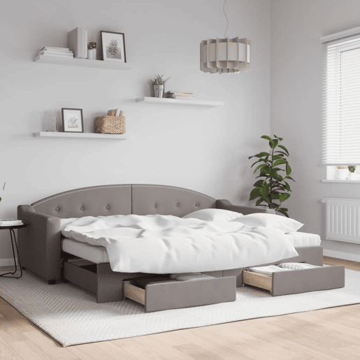 Sofá-cama, Sofá conversível c gavetãogavetas 80x200 cm tecido cinza-acastanhado