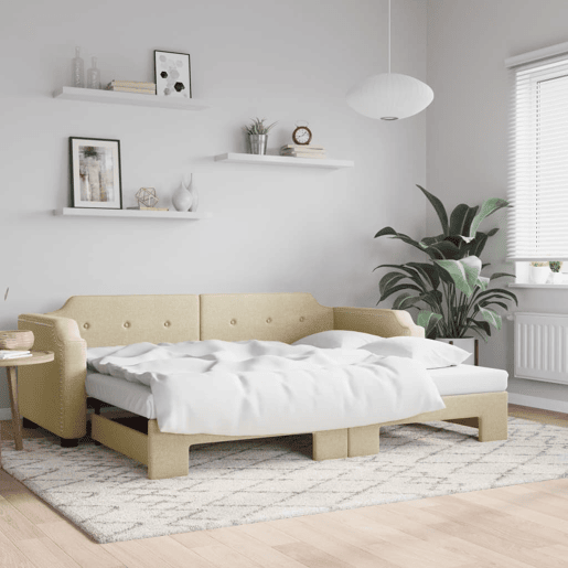 Sofá-cama, Sofá conversível com gavetão 100x200 cm tecido cor creme