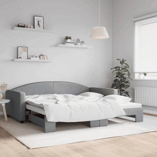Sofá-cama, Sofá conversível com gavetão 100x200 cm tecido cinzento-claro Sofá-cama, Sofá conversível com gavetão 100x200 cm tecido cinzento-claro