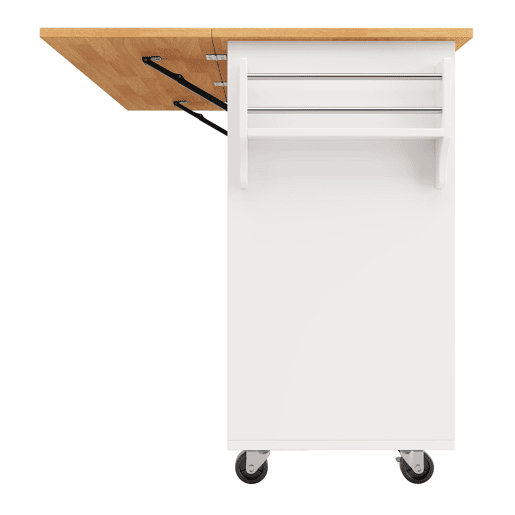 Ilha de cozinha moderna 122x74,5x91,5 cm - Carrinho com rodas e bancada, 8 gavetas, branco