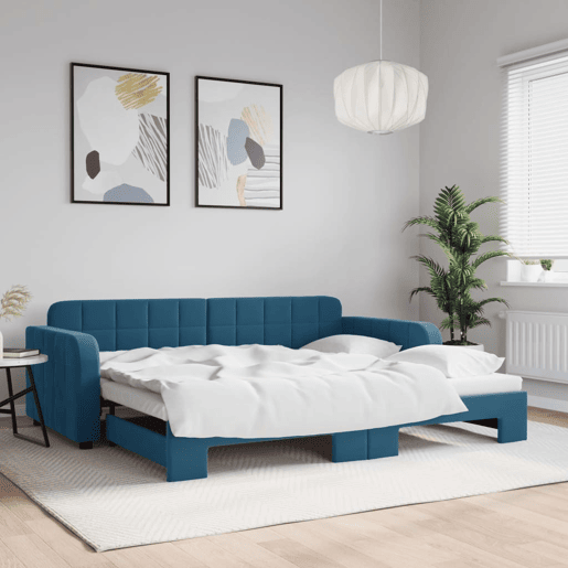 Sofá-cama, Sofá conversível com gavetão 90x200 cm veludo azul Sofá-cama, Sofá conversível com gavetão 90x200 cm veludo azul