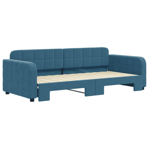 Sofá-cama, Sofá conversível com gavetão 90x200 cm veludo azul Sofá-cama, Sofá conversível com gavetão 90x200 cm veludo azul