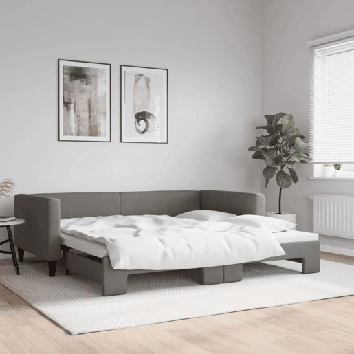 Sofá-cama, Sofá conversível com gavetão 100x200 cm tecido cinzento-escuro Sofá-cama, Sofá conversível com gavetão 100x200 cm tecido cinzento-escuro