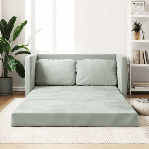 Sofá-cama, Sofá conversível sem pés 122x204x55 cm veludo cinzento-claro