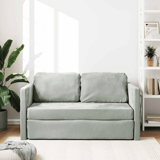 Sofá-cama, Sofá conversível sem pés 122x204x55 cm veludo cinzento-claro