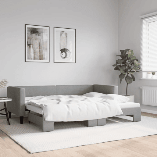 Sofá-cama, Sofá conversível com gavetão 80x200 cm tecido cinzento-claro Sofá-cama, Sofá conversível com gavetão 80x200 cm tecido cinzento-claro