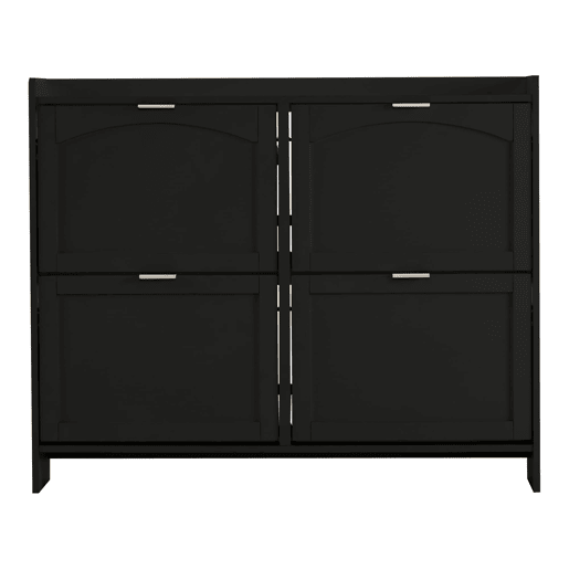 Sapateira moderna 110x90x24 cm - 4 compartimentos, prateleira livre, prateleiras abertas - Preto