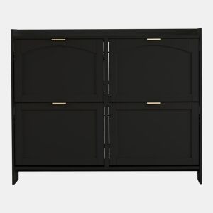 Sapateira moderna 110x90x24 cm - 4 compartimentos, prateleira livre, prateleiras abertas - Preto
