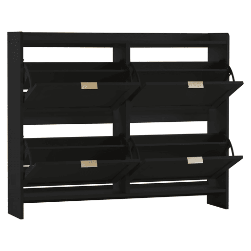 Sapateira moderna 110x90x24 cm - 4 compartimentos, prateleira livre, prateleiras abertas - Preto