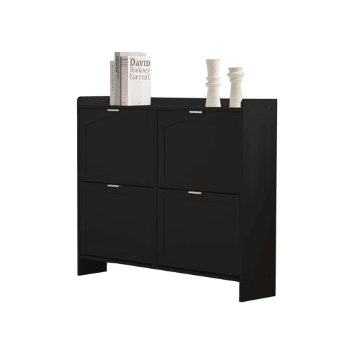 Sapateira moderna 110x90x24 cm - 4 compartimentos, prateleira livre, prateleiras abertas - Preto