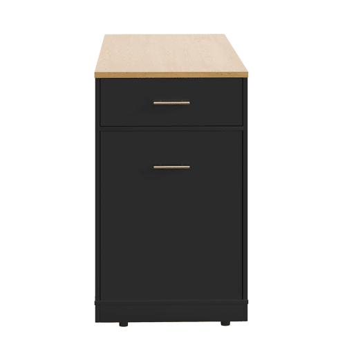Ilha de cozinha com rodas 120x50x92 cm - Com compartimento para lixo, 2 portas e 3 gavetas - Preto