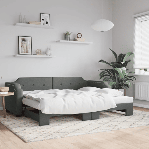 Sofá-cama, Sofá conversível com gavetão 90x200 cm tecido cinzento-escuro Sofá-cama, Sofá conversível com gavetão 90x200 cm tecido cinzento-escuro