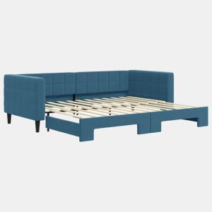 Sofá-cama, Sofá conversível com gavetão 90x200 cm veludo azul