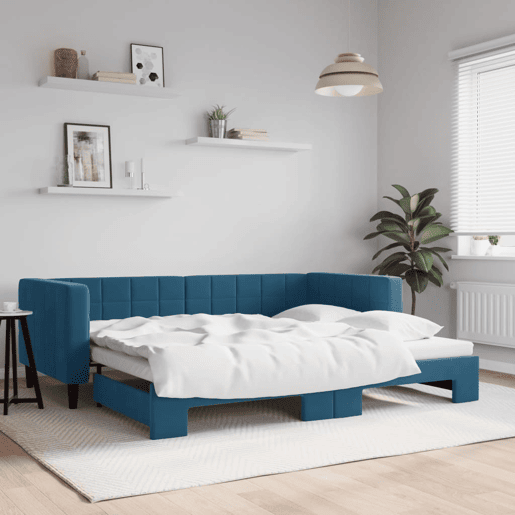 Sofá-cama, Sofá conversível com gavetão 90x200 cm veludo azul