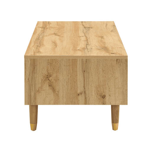 Mesa de centro LED - Com tampo ondulado com gavetas, pernas douradas de madeira, 2 gavetas, luz LED mutável