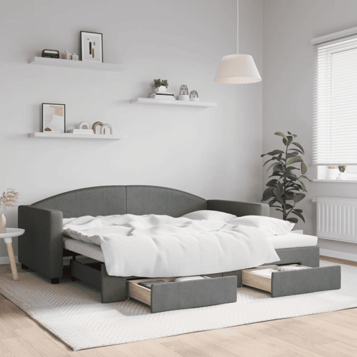 Sofá-cama, Sofá conversível c gavetão e gavetas 90x190 cm tecido cinzento-escuro