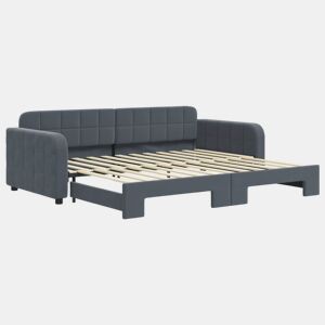 Sofá-cama, Sofá conversível com gavetão 90x200 cm veludo cinzento-escuro