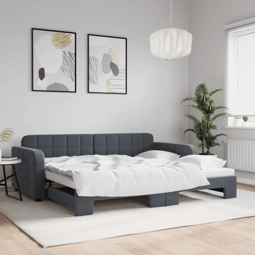 Sofá-cama, Sofá conversível com gavetão 90x200 cm veludo cinzento-escuro Sofá-cama, Sofá conversível com gavetão 90x200 cm veludo cinzento-escuro