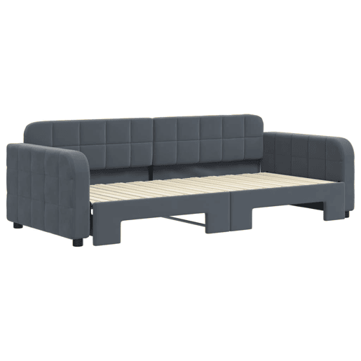 Sofá-cama, Sofá conversível com gavetão 90x200 cm veludo cinzento-escuro Sofá-cama, Sofá conversível com gavetão 90x200 cm veludo cinzento-escuro