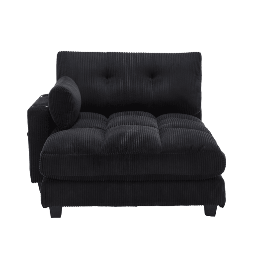 Poltrona de palma de 1 lugar - almofadas macias, apoios de braços com almofadas, encosto ajustável, bolsos laterais - Preto