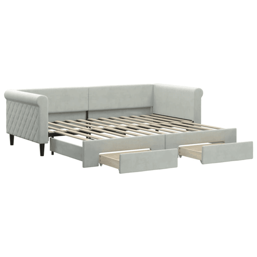 Sofá-cama, Sofá conversível c gavetão e gavetas 90x200 cm veludo cinzento-claro Sofá-cama, Sofá conversível c gavetão e gavetas 90x200 cm veludo cinzento-claro