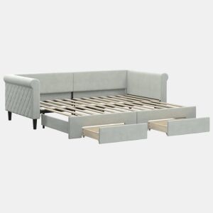 Sofá-cama, Sofá conversível c gavetão e gavetas 90x200 cm veludo cinzento-claro