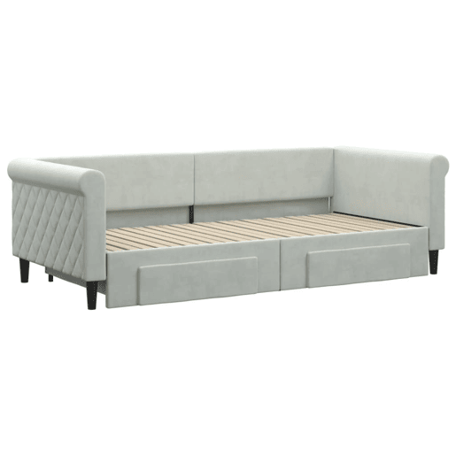 Sofá-cama, Sofá conversível c gavetão e gavetas 90x200 cm veludo cinzento-claro Sofá-cama, Sofá conversível c gavetão e gavetas 90x200 cm veludo cinzento-claro