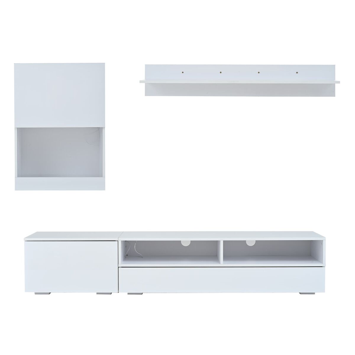 conjunto mueble tv 175x39x34 cm - set completo con led hochglanz para tv hasta 80 blanco
