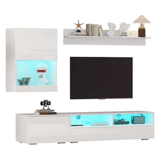 Conjunto de móveis para TV 175x39x34 cm - Conjunto completo com LED, Hochglanz, para TVs de até 80, Branco