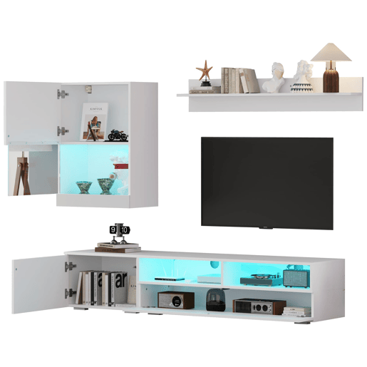 Conjunto de móveis para TV 175x39x34 cm - Conjunto completo com LED, Hochglanz, para TVs de até 80, Branco
