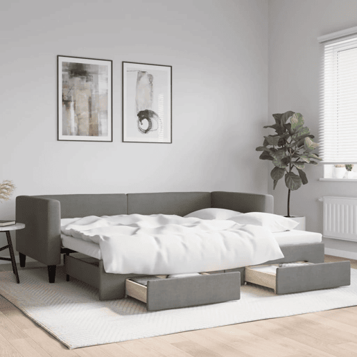 Sofá-cama, Sofá conversível c gavetão e gavetas 90x190 cm tecido cinzento-escuro Sofá-cama, Sofá conversível c gavetão e gavetas 90x190 cm tecido cinzento-escuro