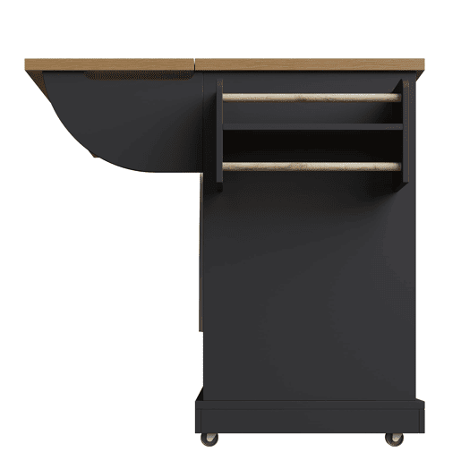 Ilha de cozinha 147x70x93 cm - Carrinho multifuncional com madeira e grande capacidade de armazenamento - Preto