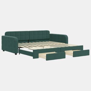 Sofá-cama, Sofá conversível c gavetão e gavetas 100x200 cm veludo verde-escuro