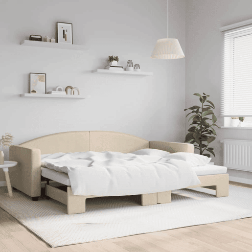 Sofá-cama, Sofá conversível com gavetão 90x200 cm tecido cor creme