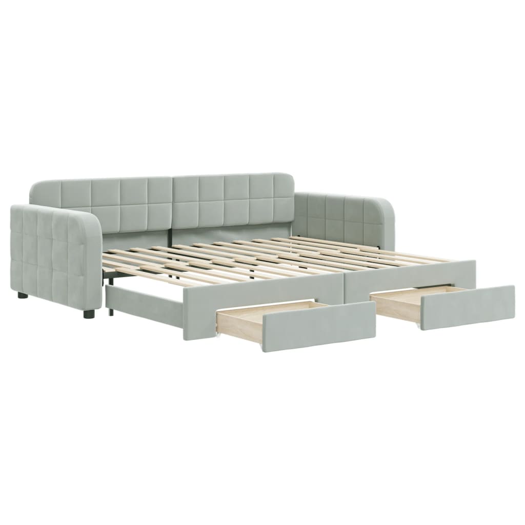 sofa cama - sofa convertible nido con cajones terciopelo gris claro 90x200 cm