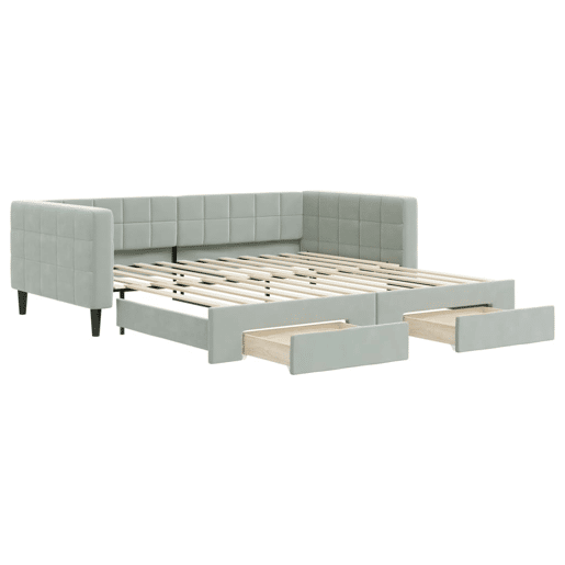 Sofá-cama, Sofá conversível c gavetão e gavetas 100x200 cm veludo cinzento-claro