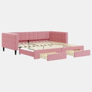 Sofá-cama, Sofá conversível com gavetão e gavetas 100x200 cm veludo rosa